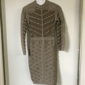 Olive Mesh-Studded Bandage Dress